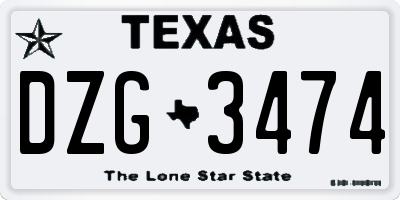 TX license plate DZG3474