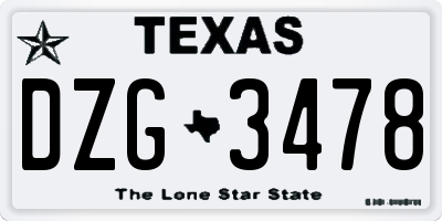 TX license plate DZG3478