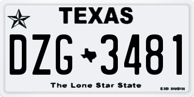 TX license plate DZG3481