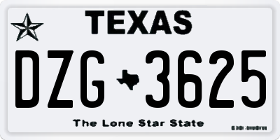 TX license plate DZG3625