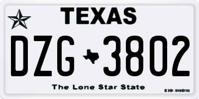 TX license plate DZG3802