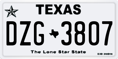 TX license plate DZG3807