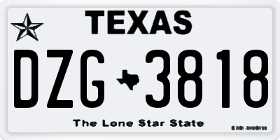 TX license plate DZG3818