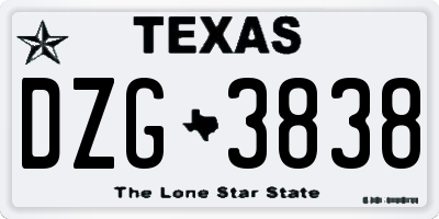 TX license plate DZG3838
