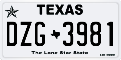 TX license plate DZG3981