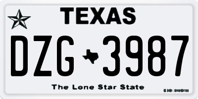 TX license plate DZG3987