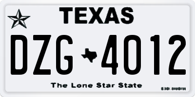 TX license plate DZG4012
