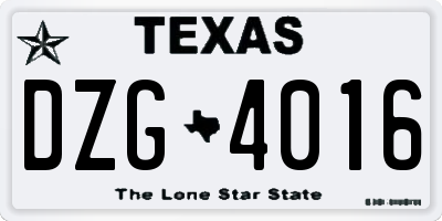 TX license plate DZG4016
