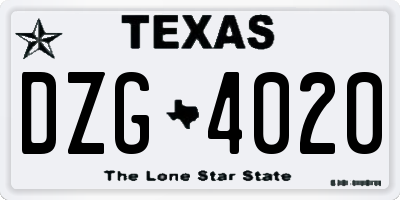 TX license plate DZG4020