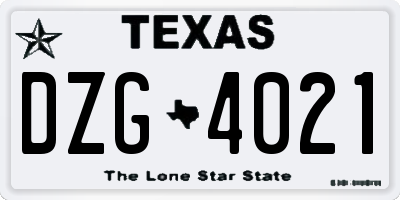 TX license plate DZG4021