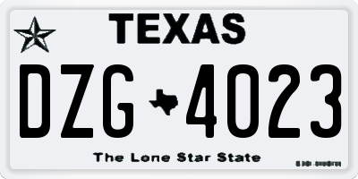 TX license plate DZG4023