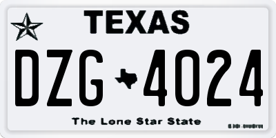 TX license plate DZG4024