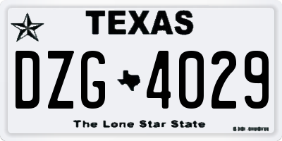 TX license plate DZG4029