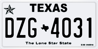 TX license plate DZG4031
