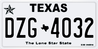 TX license plate DZG4032