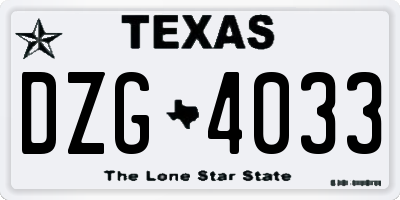 TX license plate DZG4033