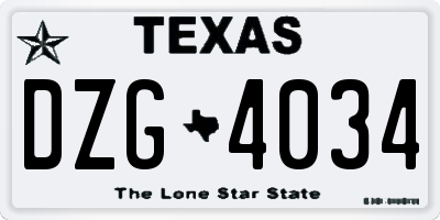 TX license plate DZG4034