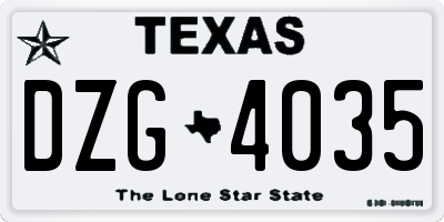 TX license plate DZG4035