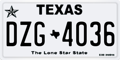 TX license plate DZG4036