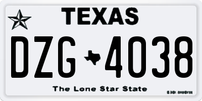 TX license plate DZG4038