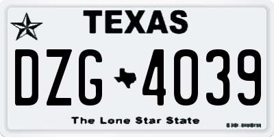 TX license plate DZG4039