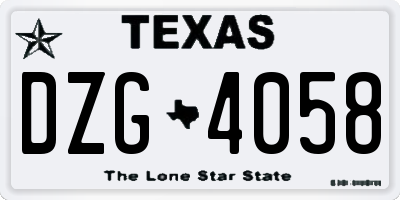 TX license plate DZG4058