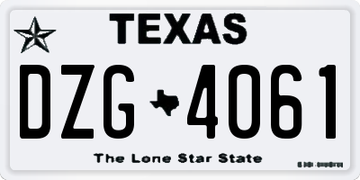 TX license plate DZG4061