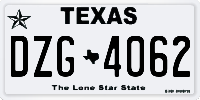 TX license plate DZG4062