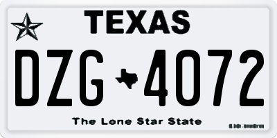 TX license plate DZG4072