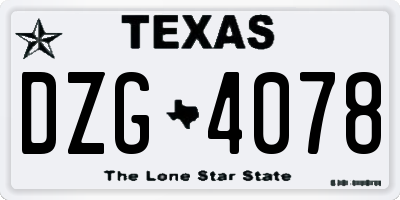 TX license plate DZG4078