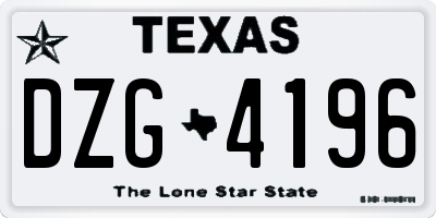 TX license plate DZG4196
