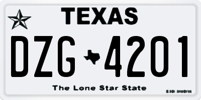 TX license plate DZG4201