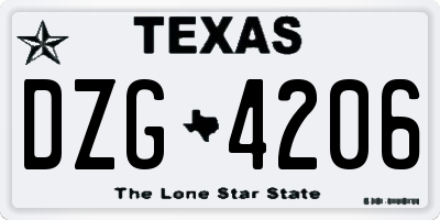 TX license plate DZG4206