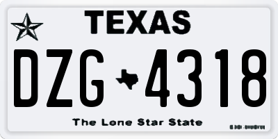 TX license plate DZG4318
