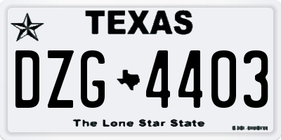 TX license plate DZG4403