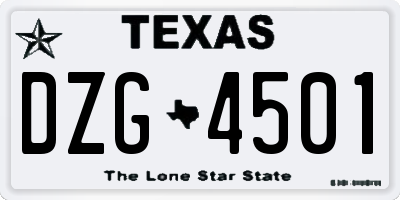 TX license plate DZG4501