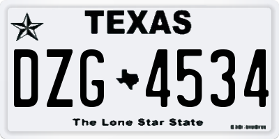 TX license plate DZG4534