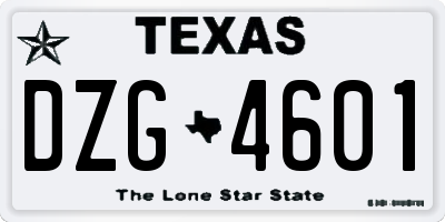 TX license plate DZG4601