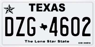 TX license plate DZG4602