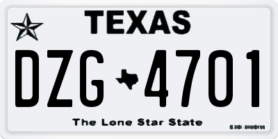 TX license plate DZG4701
