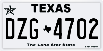 TX license plate DZG4702