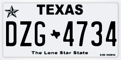 TX license plate DZG4734