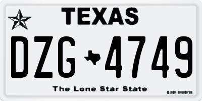 TX license plate DZG4749
