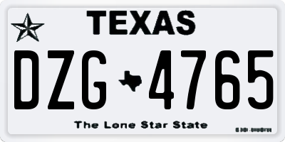 TX license plate DZG4765