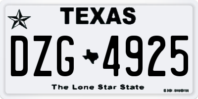 TX license plate DZG4925