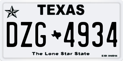 TX license plate DZG4934