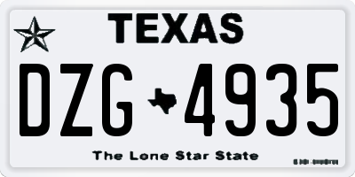 TX license plate DZG4935