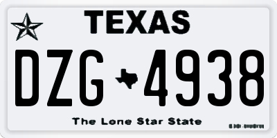 TX license plate DZG4938