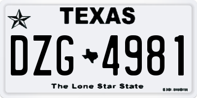 TX license plate DZG4981