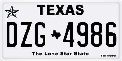 TX license plate DZG4986